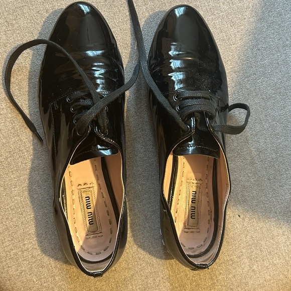 Miu Miu Black Patent Leather Crystal Embellished Lace Up Derby Size 7 - Picture 9 of 15